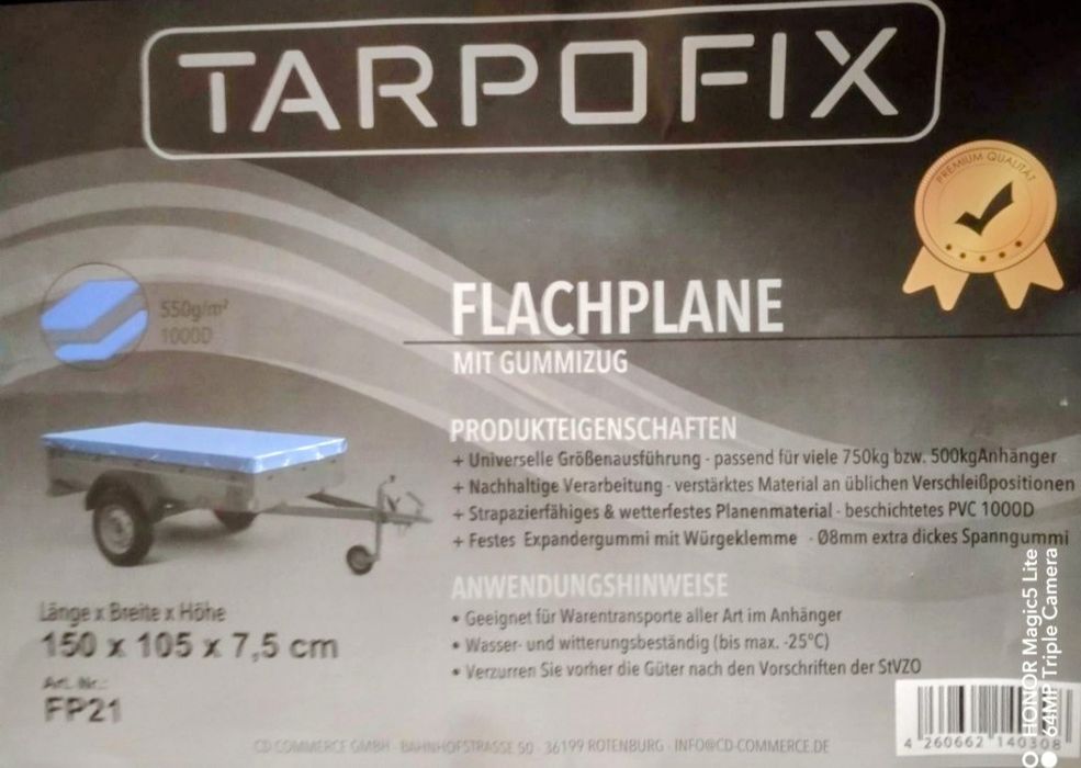 Nowa markowa,oryginalna plandeka na przyczepę Tarpofix. Homologacja.