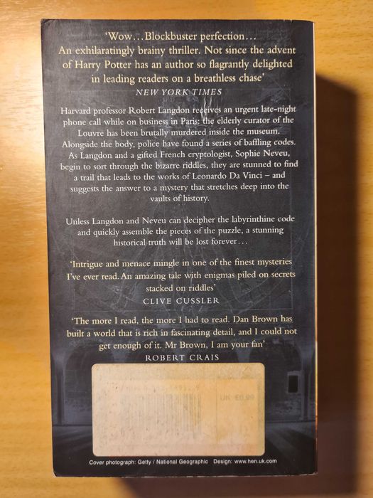 Livro  "The Da Vinci Code" de Dan Brown