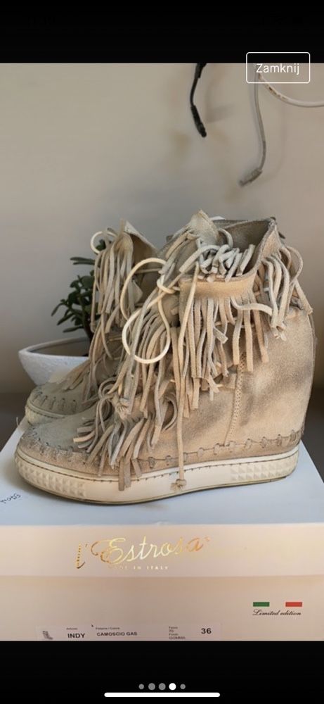 Buty sneakersy koturny wloskie- zamsz naturalny L’estrosa
