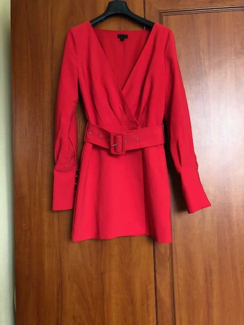 NBD czerwona kopertowa sukienka z paskiem r.XXS