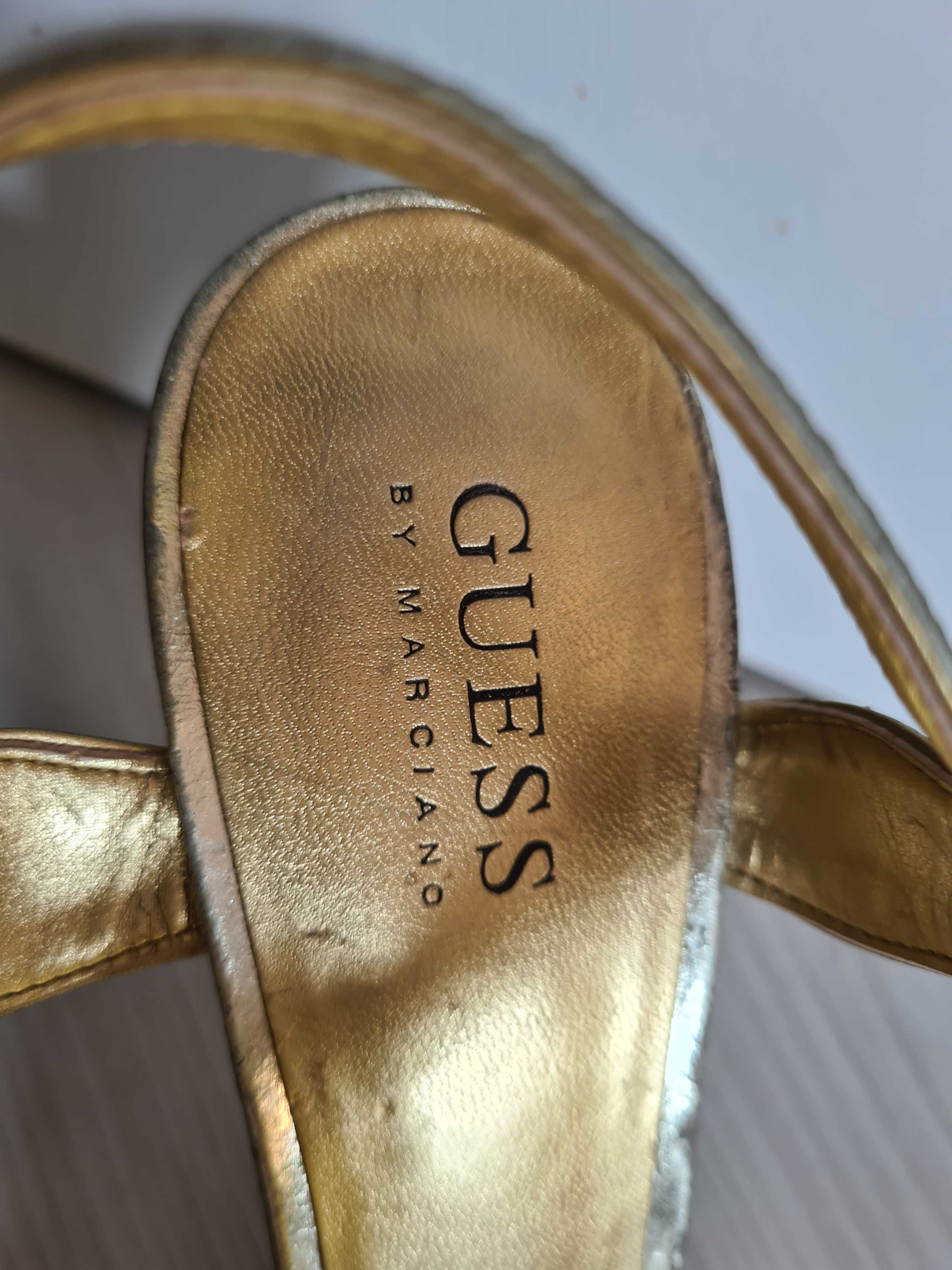Złote buty na obcasie szpilki 38 Guess sandały