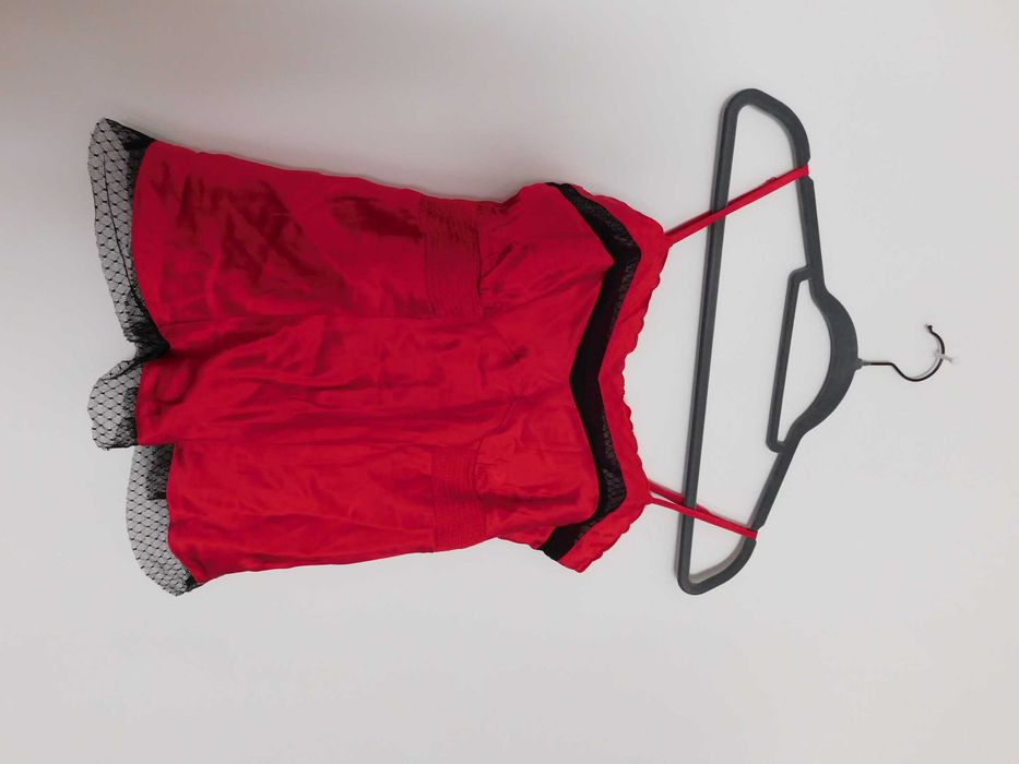 La Senza koszulka halka czerwona jedwab koronka 38 40