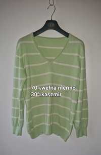 Sweter seledynowy 70%merino,30%kaszmir