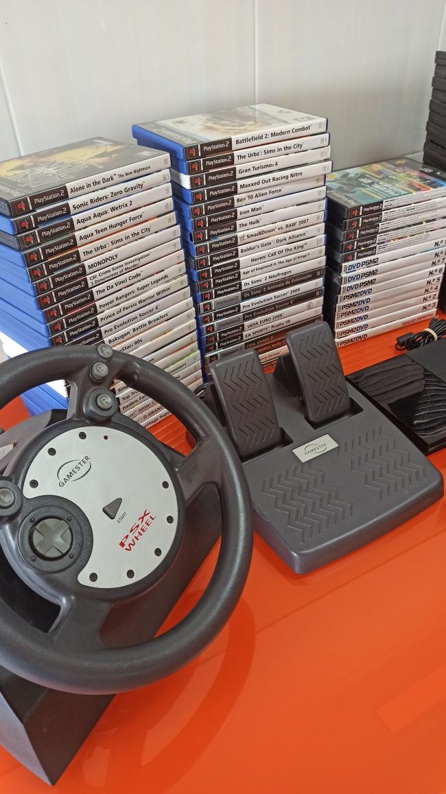 Pack PlayStation 2 + Demos e DVDs + jogos e volante ps2 + buzz ps2