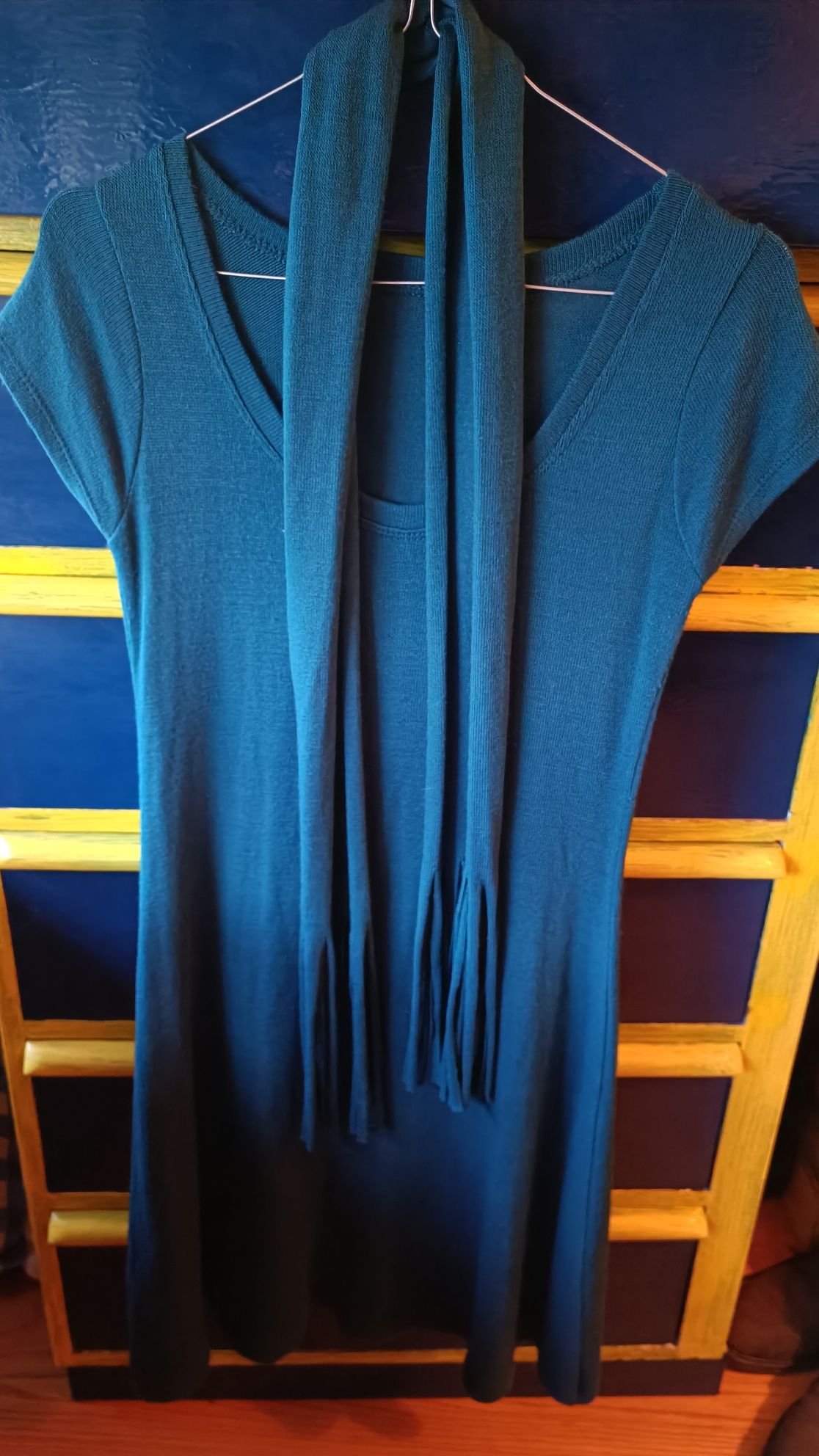 Vestido - Azul c/Écharpe - BARATÍSSIMO