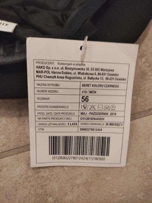 Beret Wojskowy Czarny MON Orłem Nowy rozmiar 56cm