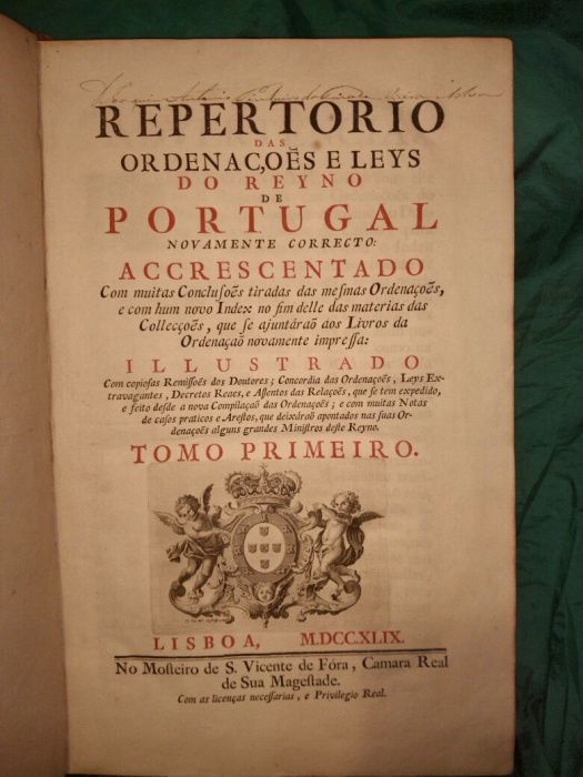 Alfarrábio de 1749 - "Repertório das Ordenações e Leis do Reino"