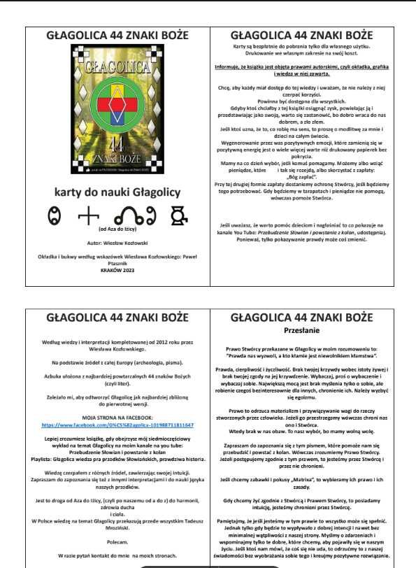 GŁAGOLICA 44 ZNAKI BOŻE Karty do nauki pisania Wiesława Kozłowskiego