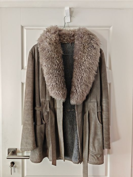 Kożuch skórzany szary PRL