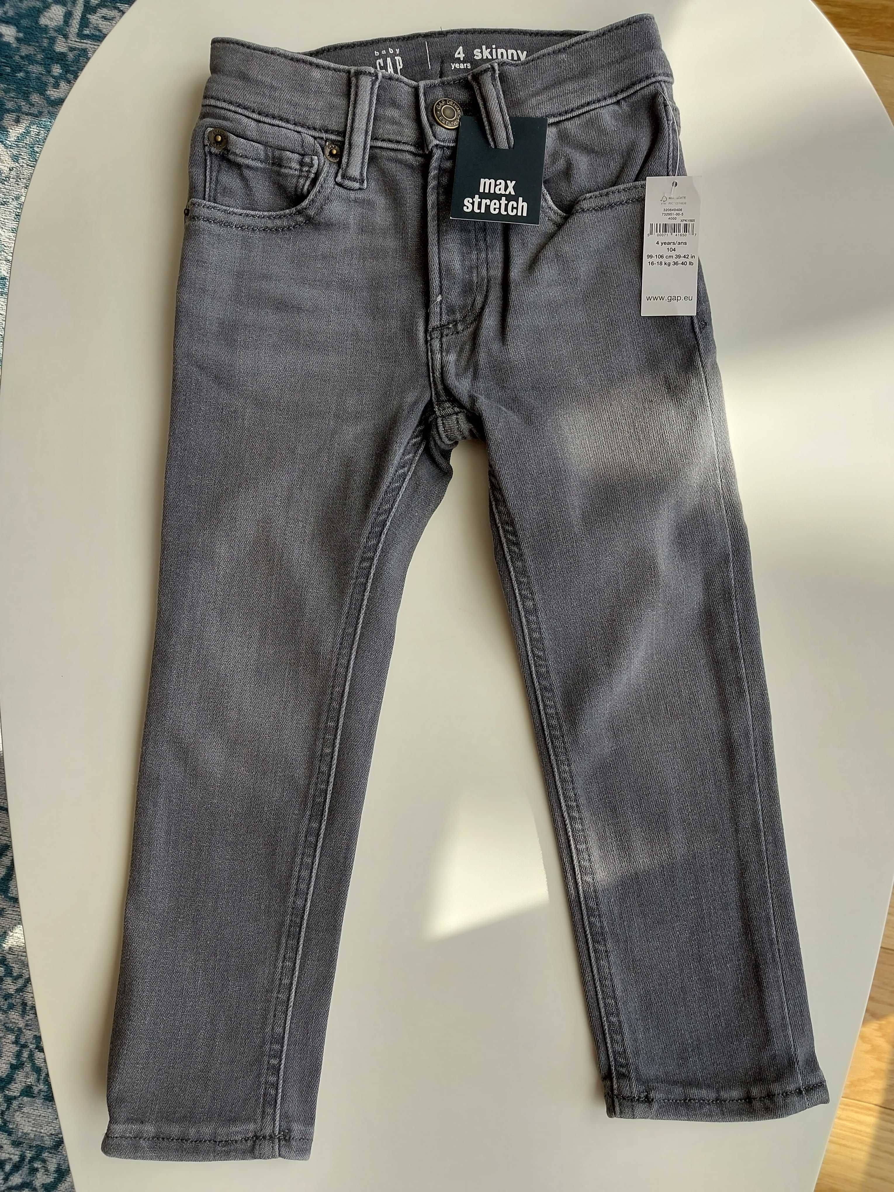 Jeansy Baby GAP skinny max stretch rozm. 104 (4y)