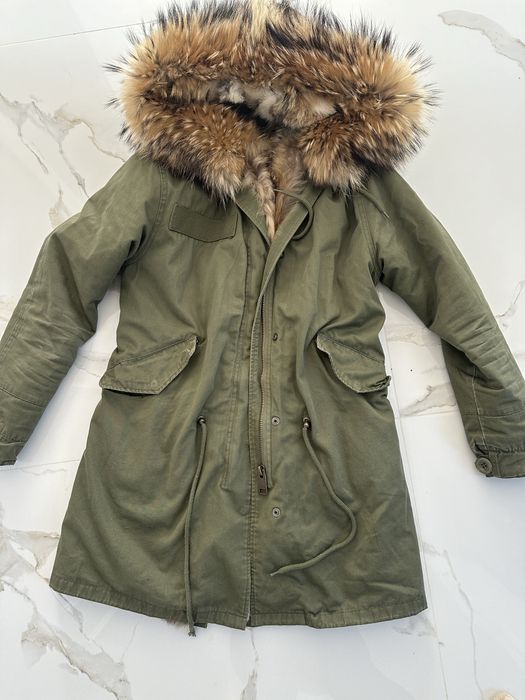Kurtka parka zimowa khaki obszycie jenot w srodku królik rozmiar S