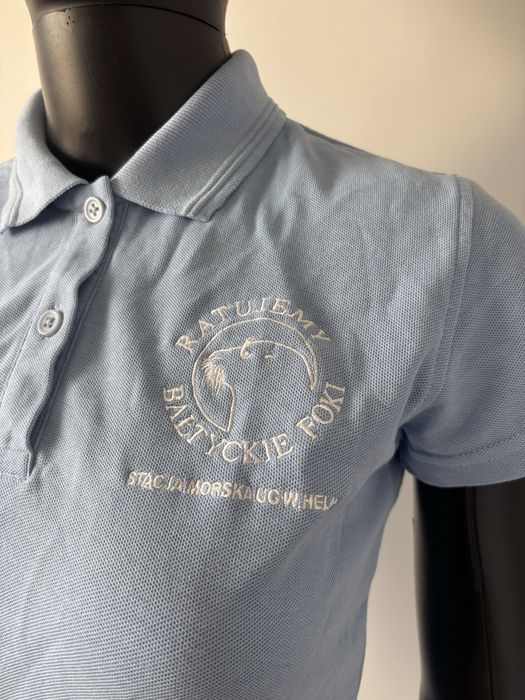niebieska bluzka z krótkim rękawem tshirt polo z kołnierzykiem S foki