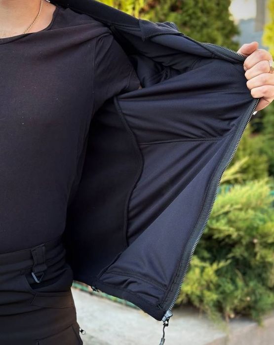 Флісова кофта з капюшоном бомбер фліска чорна флиска флисовая черная