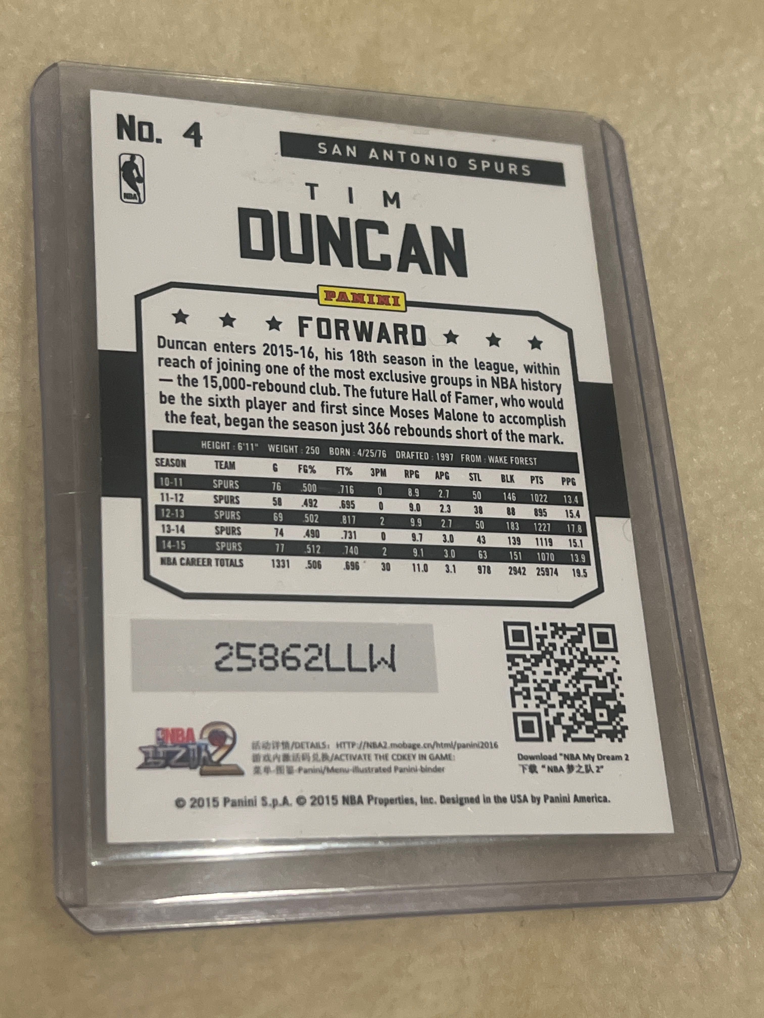 Carta nba tim duncan