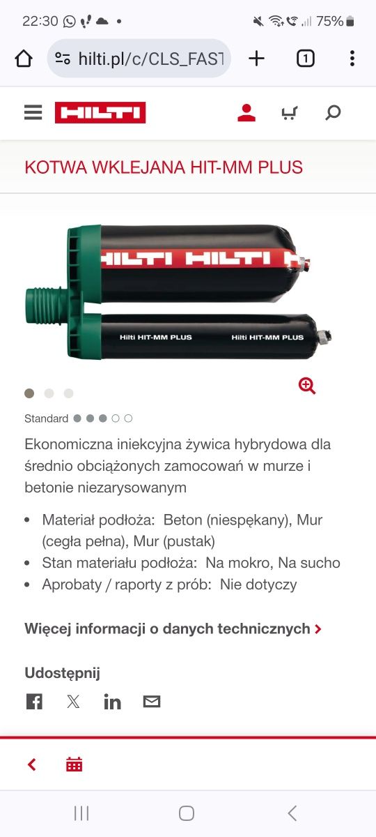 Kotwa wklejana  HILTI MM Plus 330 ml