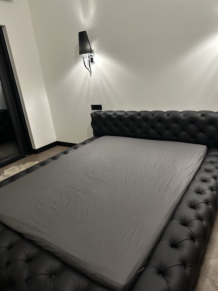 Chesterfield łóżko do sypialni skóra naturalna 160x200
