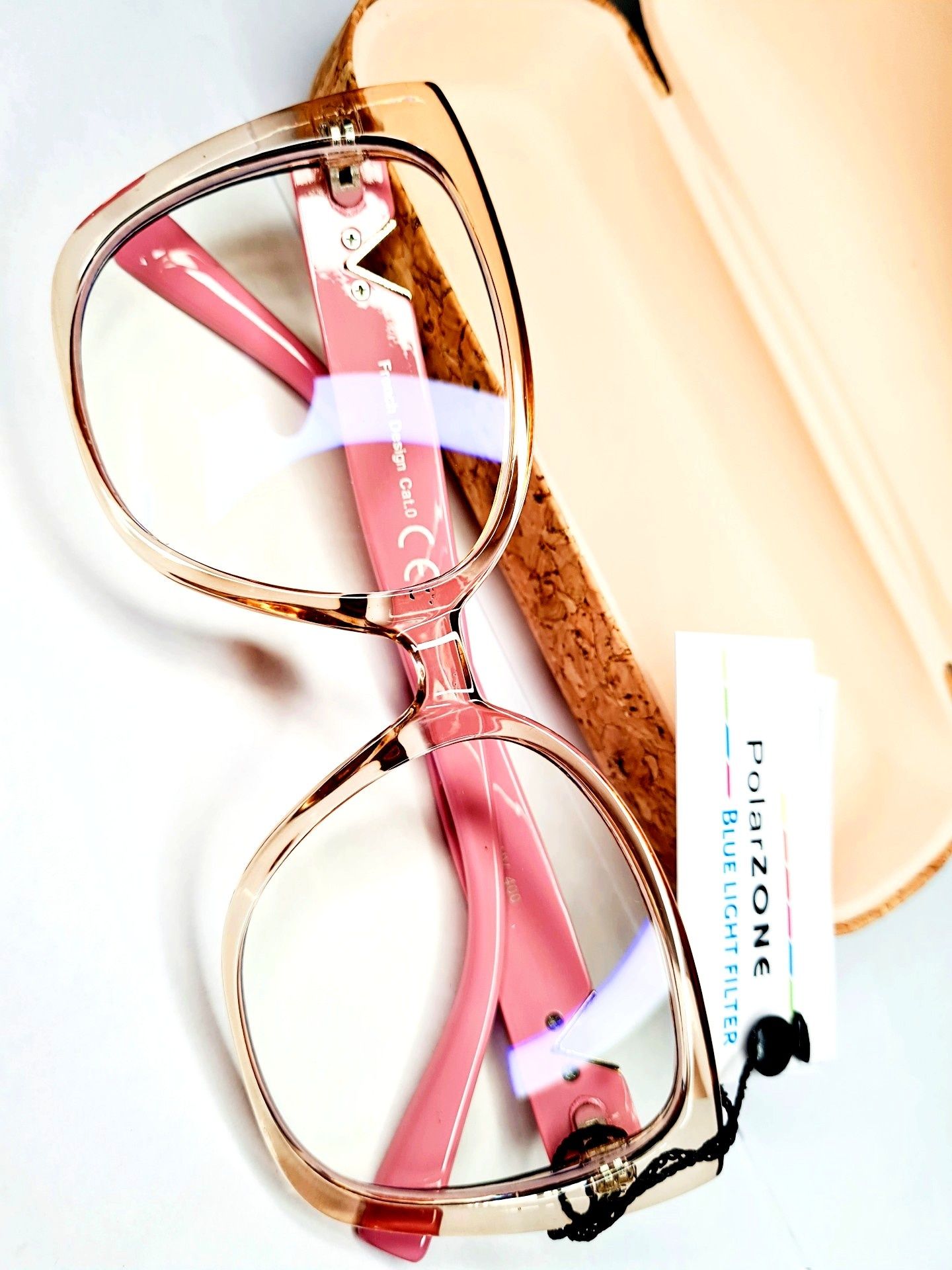 Nowe modne okulary do komputera zerówki marki Polarzone róż damskie
