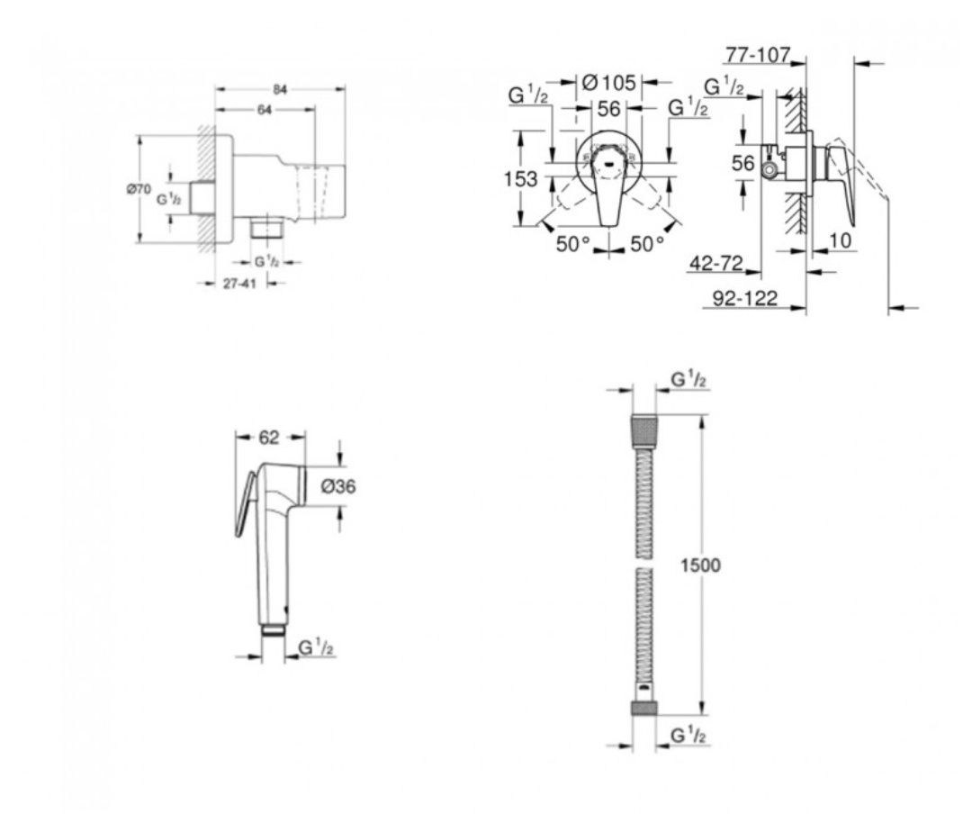 GROHE BauEdge New UA28512002 UA28512001 душ гигиенический биде