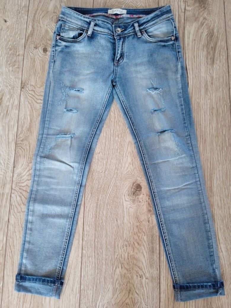 Spodnie dziewczęce młodzieżowe jeans przetarcia 38