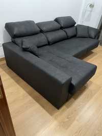 Sofá chaise longue preto, padrao muito bonito, como novo!!!