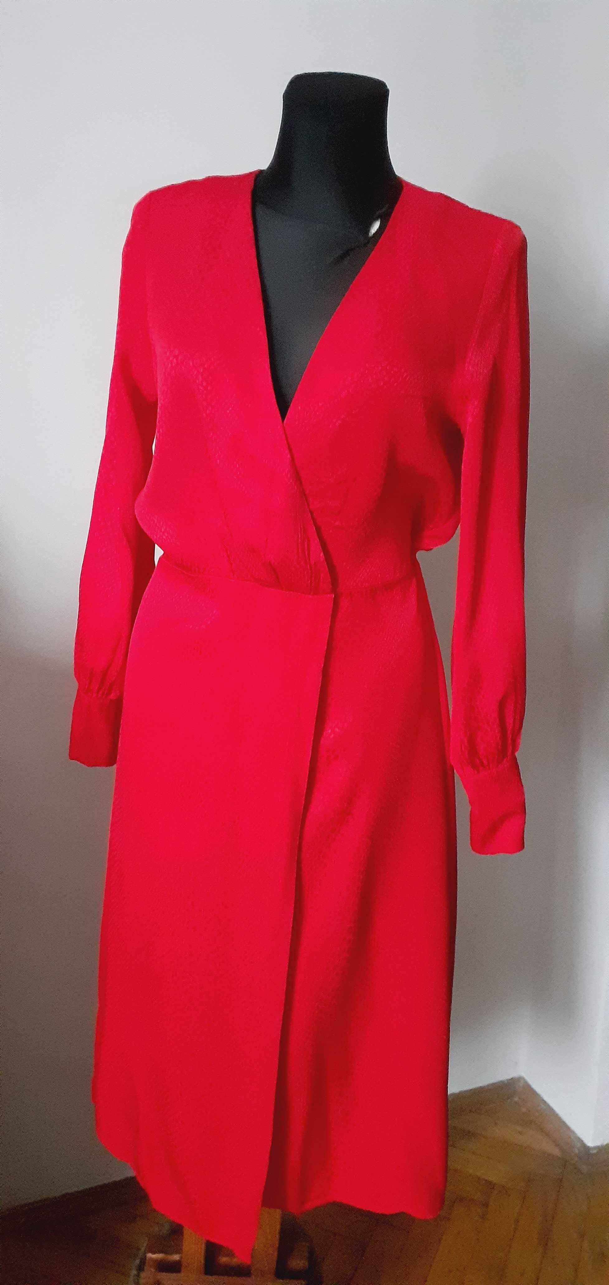 Sukienka elegancka długa z dł rękawem czerwona H&M
