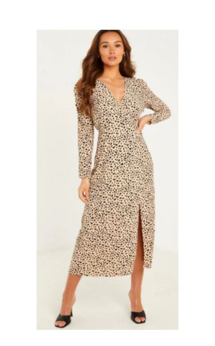 Quiz Kwiz extra elegancka Sukienka beżowa wzór Animal rozm. 40 _  L
