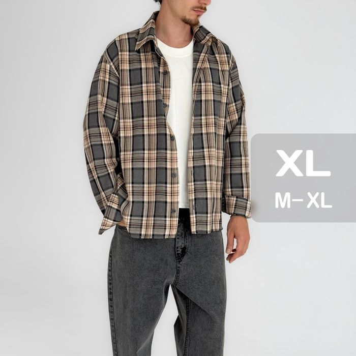 Сорочка чоловіча в клітинку з довгим рукавом Рубашка мужская клетка XL