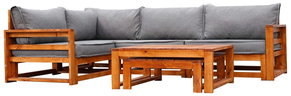 Drewniany zestaw mebli ogrodowych dla 4 osób + 2 ławy