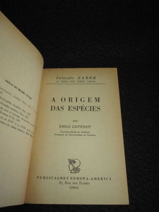 Livro A Origem das Espécies Émile Guyénot Saber