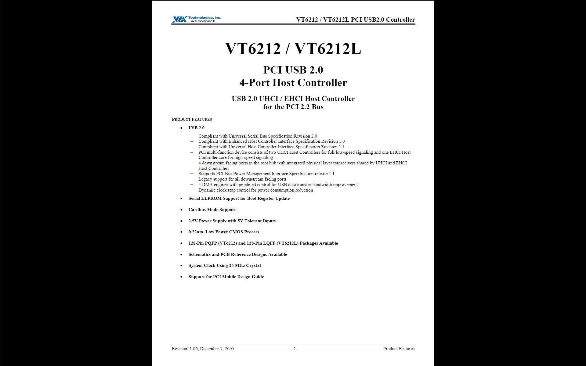 Контроллер PCI USB 2.0 4+1 ports VIA VT6212L