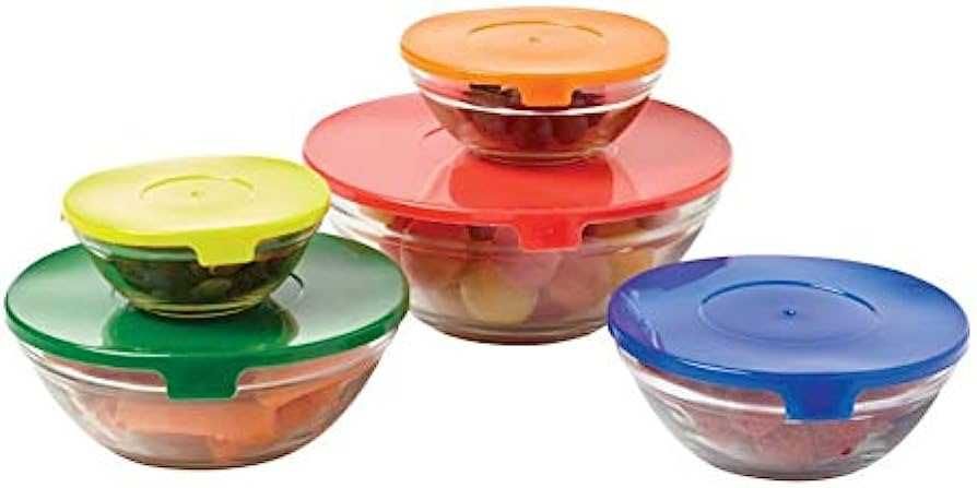 MISKI SZKLANE kuchenne zestaw misek 5 sztuk Z PRZYKRYWKAMI
