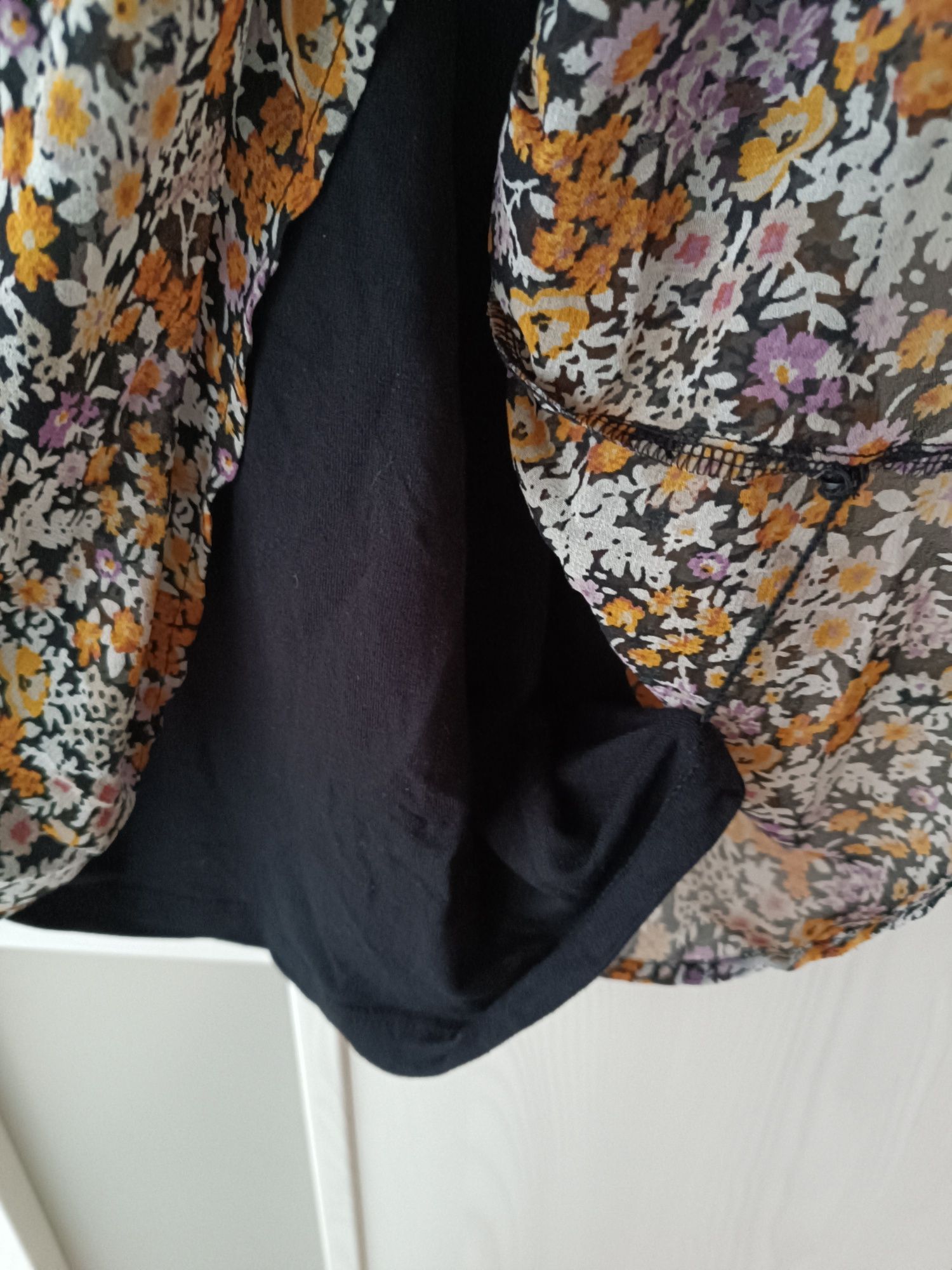 Sukienka letnia boho z długim rękawem w kwiatki zwiewna na okazję L-XL