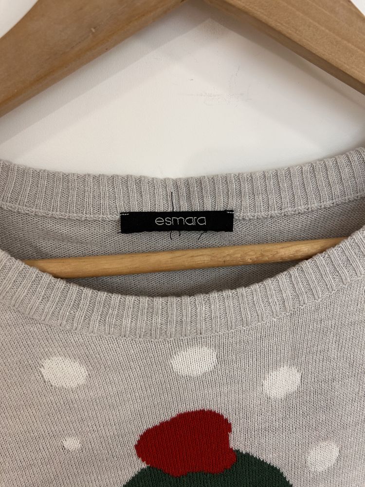 Sweter szary świąteczny pingwin pingwinek długi rękaw cienki lekki