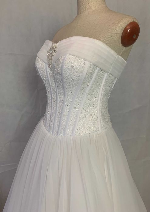 Nowa suknia ślubna 38 M Princessa biała srebrna gorset glamour tren