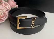 Skórzany Pasek Damski YSL Yves Saint Laurent czarny złoty