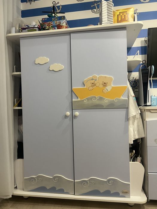 Комплект детской мебели шкаф,комод,кровать с матрасом Baby Expert