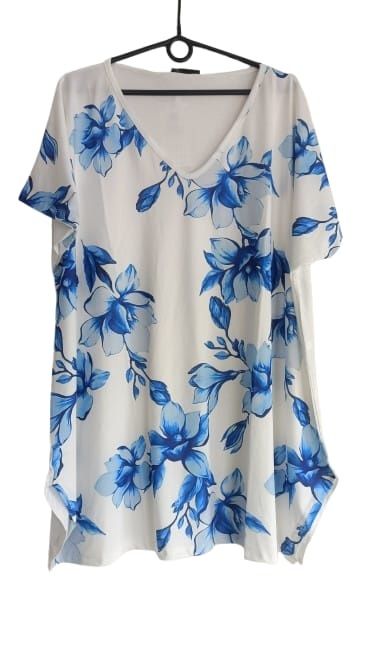 Bluzka, tunika plus size, dekolt, asymetryczna,kwiaty 50/52/54/56