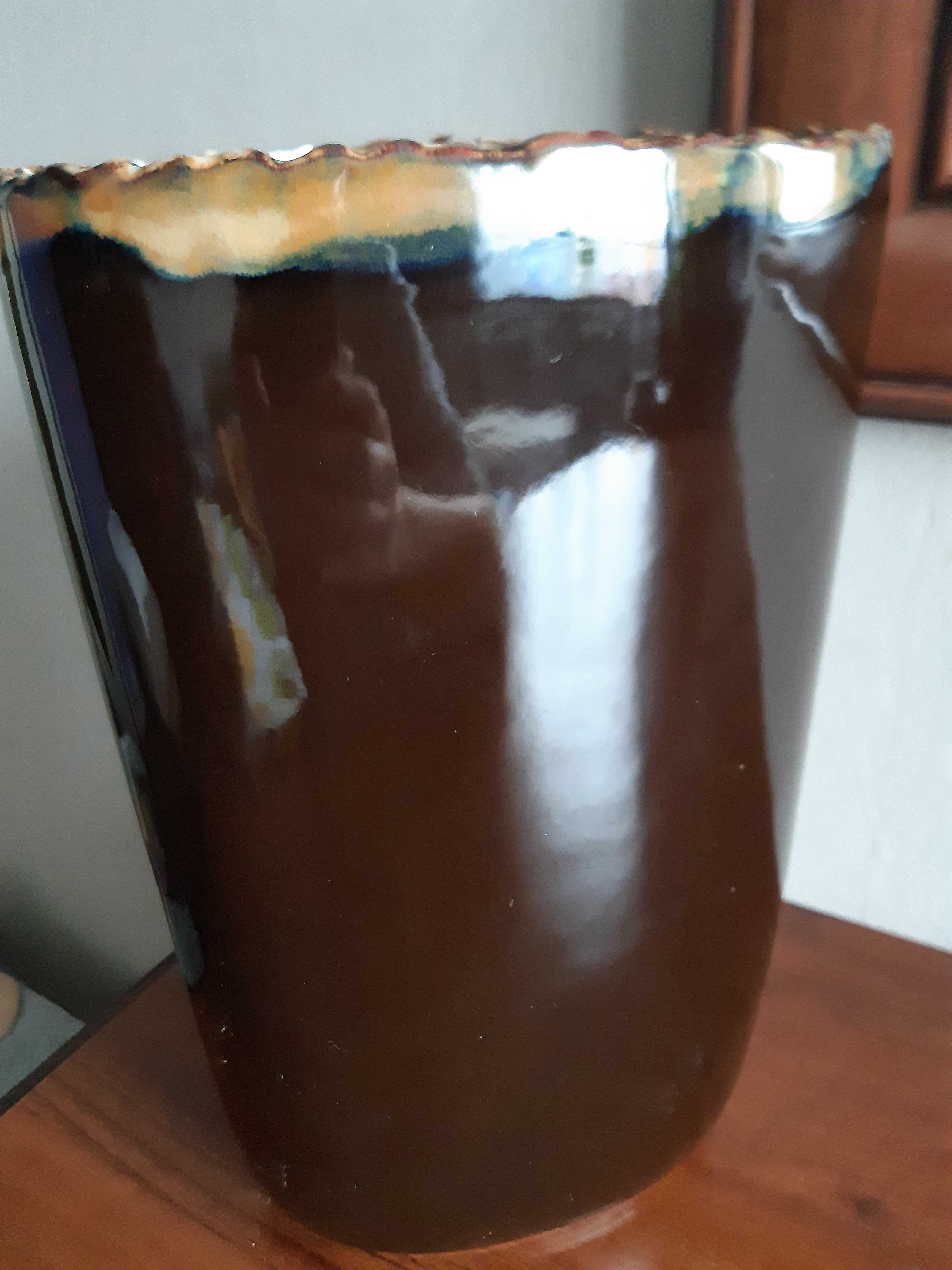 Stary duży ceramiczny wazon zdobiony pikasiak PRL