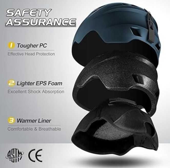 Kask Narciarski z Goglami UV ODOLAND Ciemnoniebieski 54-56cm Rozmiar M