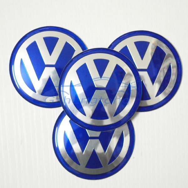 L6110 4 Centros De Jante Volkswagen Azul Emblema VW 90mm Novo!