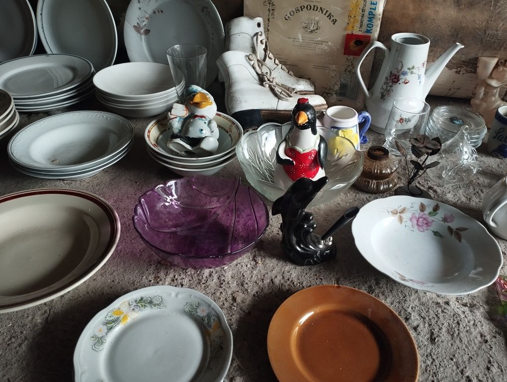 Mix staroci PRL vintage retro porcelana szkło antyki kryształy