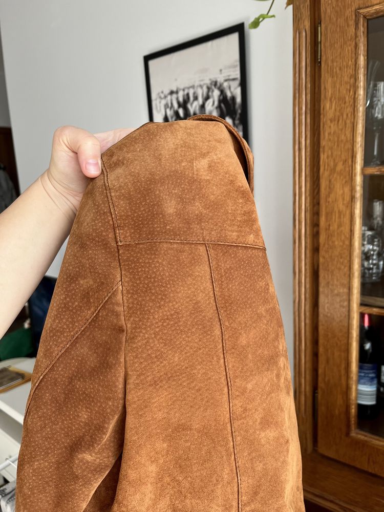 Skórzany zamszowy brązowy płaszcz vintage Kaltin Spain 38m leather