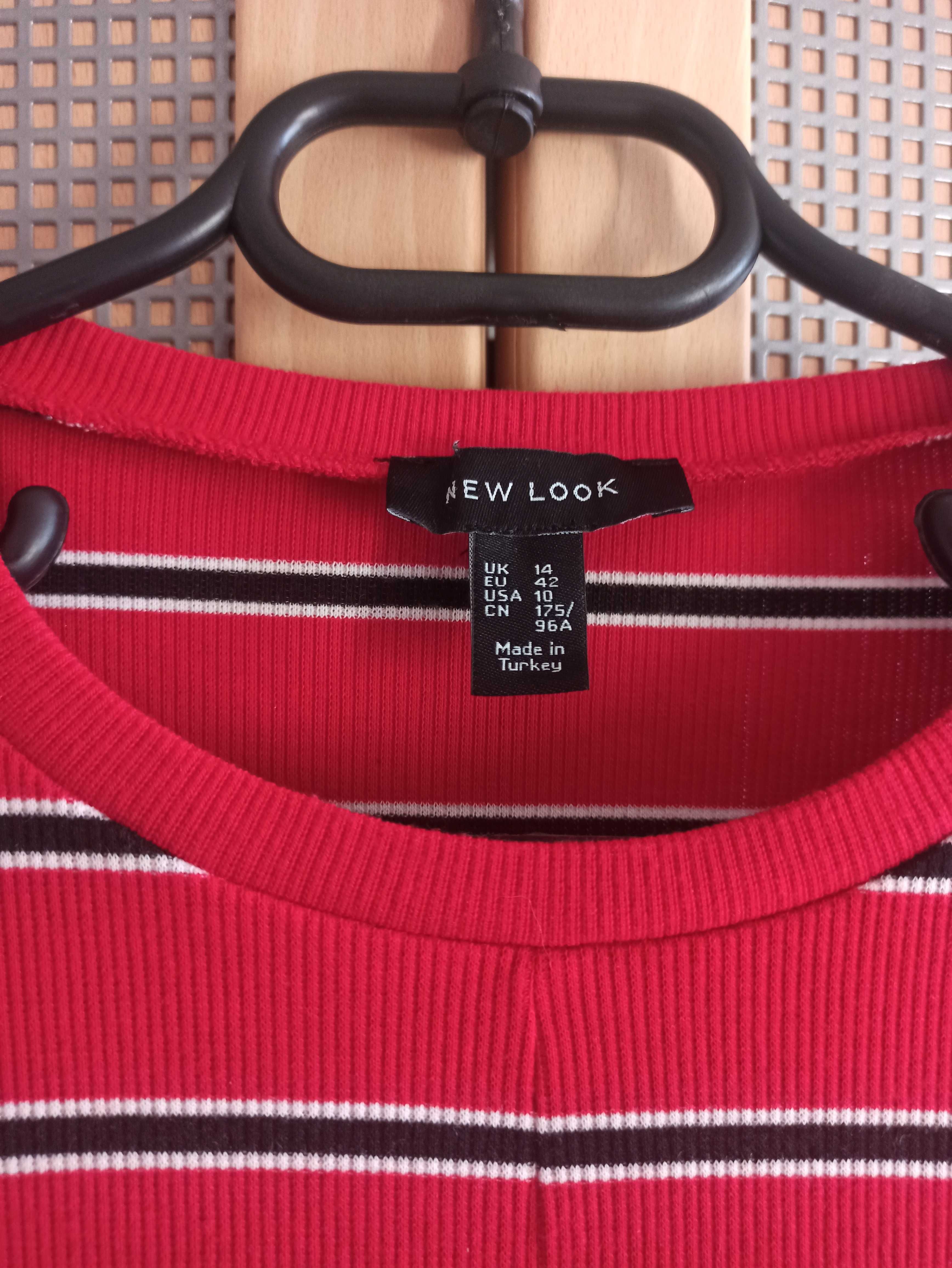 Czerwona bluzka w paski z prążkowanego materiału New Look
