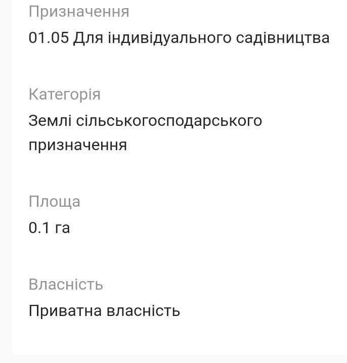 Земля під садівництво та будівництво