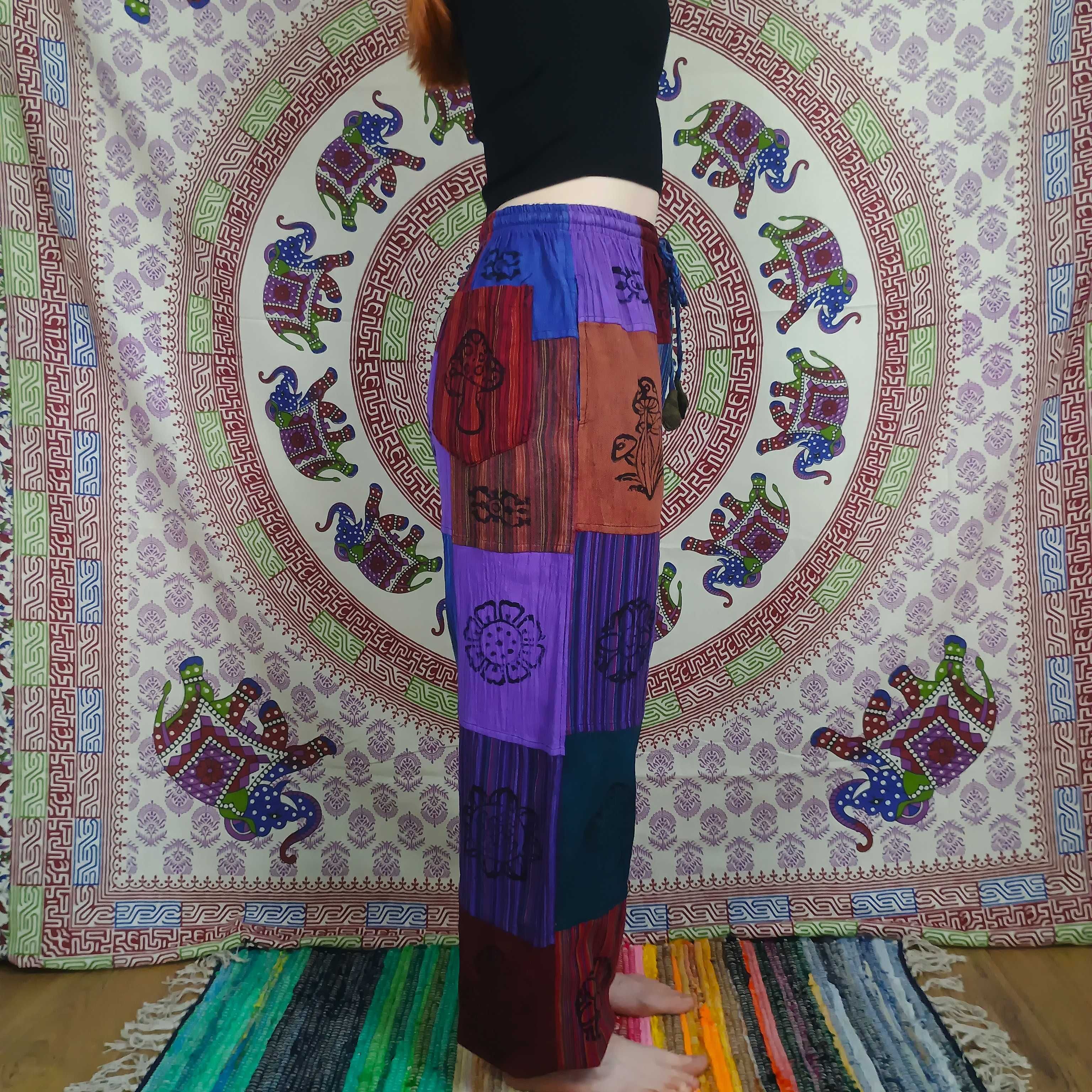 Spodnie - Patchwork - Nomad Sari - Fioletowe Tony - Nepal - S/M