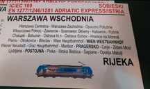 Tablice relacyjne Adriatic Express Rijeka PKP Intercity