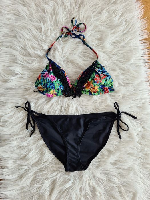 Vintage S 36 M 38 strój kąpielowy kostium dwuczęściowy bikini frędzle