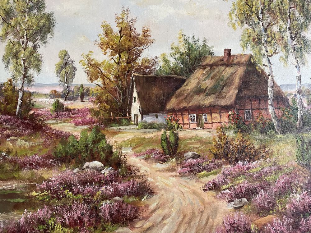 Duży stary piękny obraz olejny krajobraz Willy Hahn