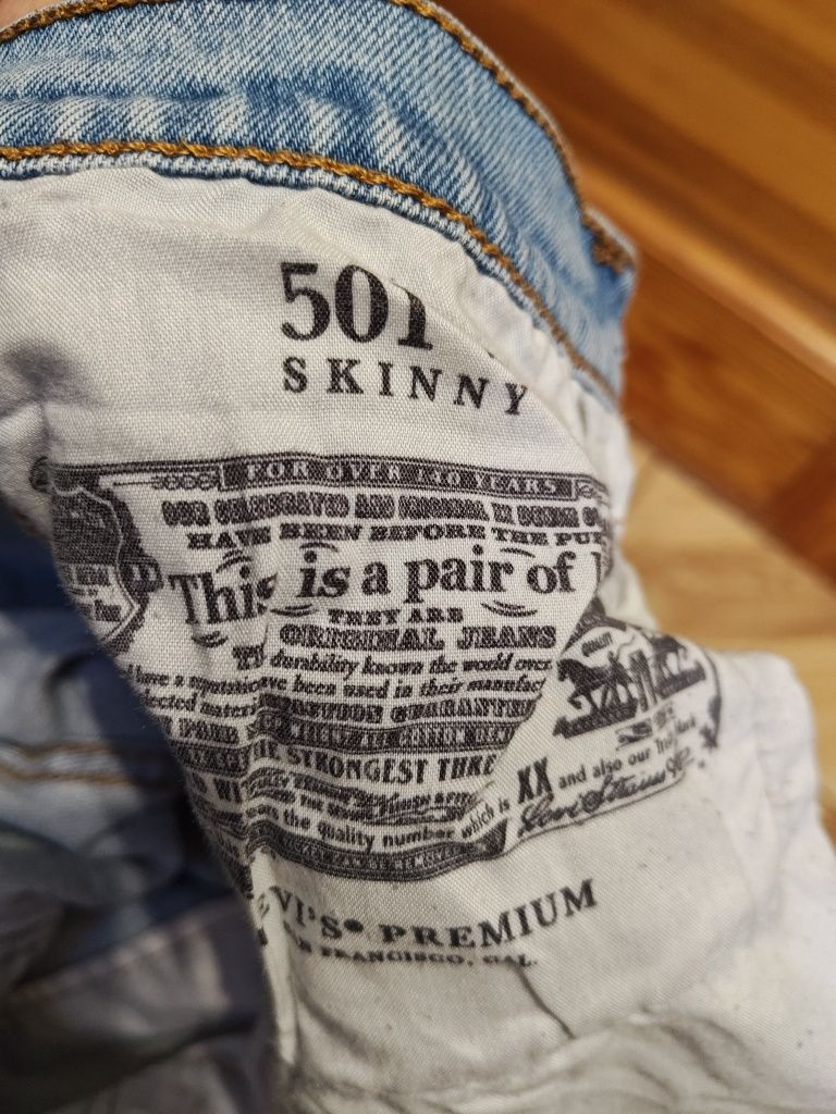 Spodnie jeansy Levi's 501 baby blue rozmiar S skinny, piękne! Wymiary