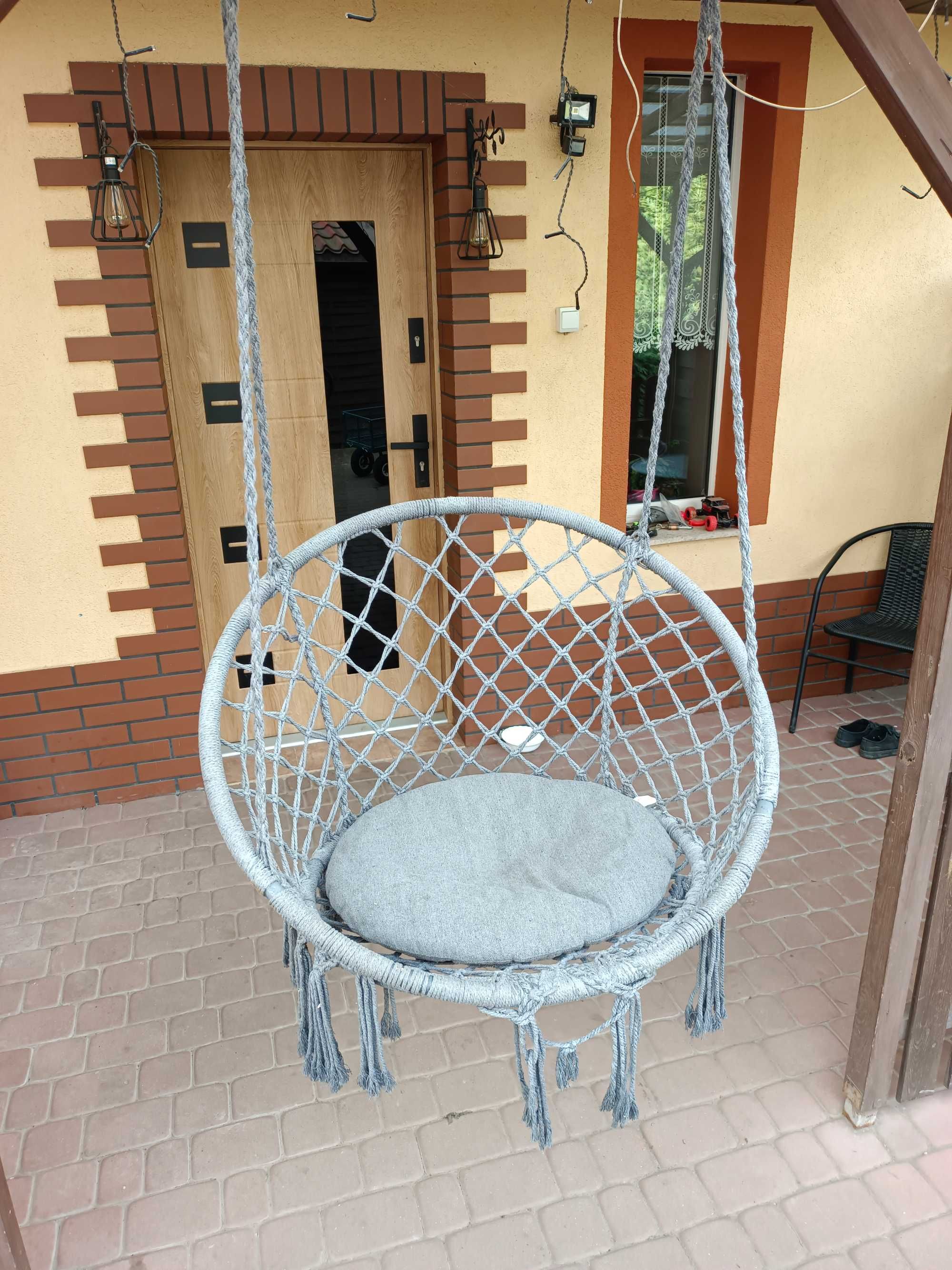 Sofotel, fotel wiszący z poduszką, boho, szary, bocianie gniazdo